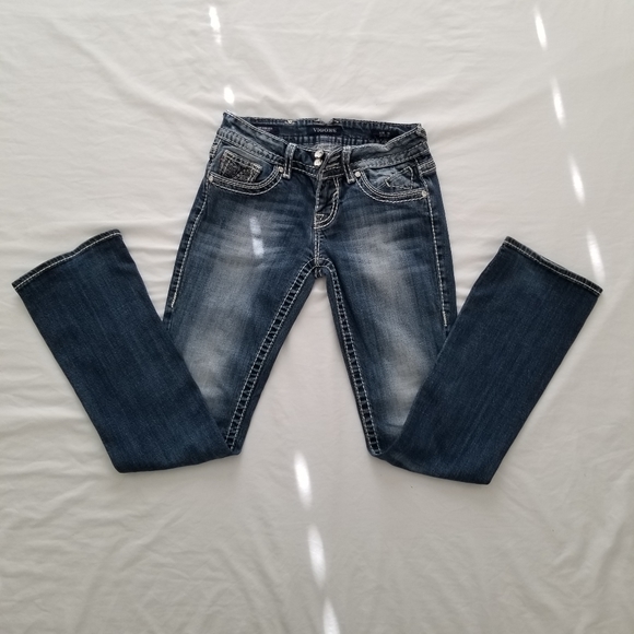 Vigoss Women Jeans Chelsea Slim Boot Embroidery Pockets Size 1/2 - Picture 4 of 16